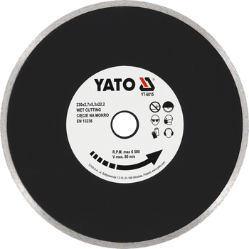 Tarcza diamentowa pełna YATO 230x22.2 mm, cięcie na mokro (YT-6015)