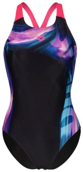 Купальник закрытый для женщин Arena DREAMHLINE SWIMSUIT V BACK черный, фиолетовый, бирюзовый 40 (008328-500)