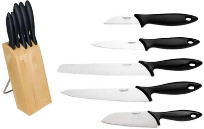 Zestaw noży Fiskars Essential w drewnianym bloku 5 szt (6424002006251)