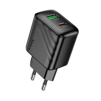 Сетевое зарядное устройство адаптер Hoco CS25A Rico |1USB/1Type-C, 20W/3A, поддержка быстрой зарядки PD/QC/FCP/AFC, многоуровневая защита, универсальная совместимость| Черный