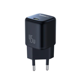 Сетевое зарядное устройство адаптер Baseus Picogo Gan Fast Charger |1Type-C, 45W/3A, поддержка быстрой зарядки PD/QC, многоуровневая защита, универсальная совместимость, технология графена| Черный