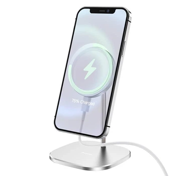 Настольное беспроводное зарядное устройство Hoco CW32 Happiness Magnetic Desktop Wireless Charger |15W, быстрая зарядка, широкая совместимость, многоуровневая защита, магнитное крепление| Серебристый
