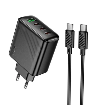 Сетевое зарядное устройство адаптер Hoco CS27A Supply |1USB/3Type-C, 67W/3A, поддержка быстрой зарядки PD/QC, многоуровневая защита, универсальная совместимость| + Кабель Type-C to Type-C в комплекте |1 м, 100 Вт| Черный