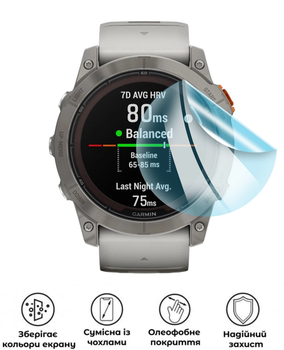 Захисна гідрогелева глянцева плівка Grade B на екран годинника Garmin Fenix 7X Sapphire Solar