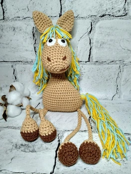 М'яка іграшка ручної роботи в'язана амігурумі Hand Made Конячка символ року 30 см 202-84-1