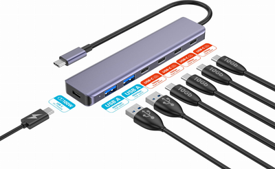 Hub USB Platinet 5 x USB-C PD, 2 x USB-A 10Gbps (5907595462365)