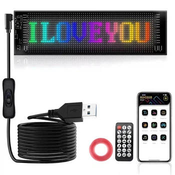 Гибкий LED экран на стекло 34.8х10.2 см с Bluetooth и пультом управления для автотюнинга Черный
