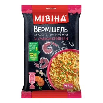 Вермішель Мівіна швидкого приготування зі смаком креветки з овочами та зеленню негостра 59.2 г. (8445291748507)