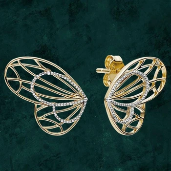 Серебряные сережки "Крылья бабочки" Pandora (Пандора) 267955 с покрытием 14к золотом