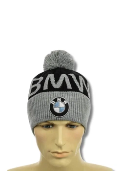 Зимова шапка з помпоном БМВ (BMW) (one-size) Чорно-сірий