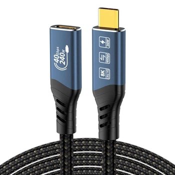 Кабель-подовжувач Type-C male – Type-C female Thunderbolt 4 240Вт 40Гбіт/с 8К 60Гц DP1.4 з обплетенням 0.8 м