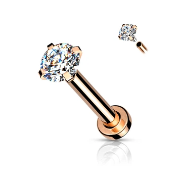 Серьга лабрет из стали Spikes LSI037T-18083-RDC для пирсинга губ, носа, уха (Цвет камня: Прозрачный, 8мм)