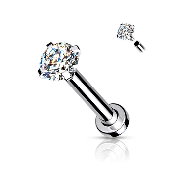 Серьга лабрет из стали Spikes LSI037-16063-C для пирсинга губ, носа, уха (Цвет камня: Прозрачный, 6мм)