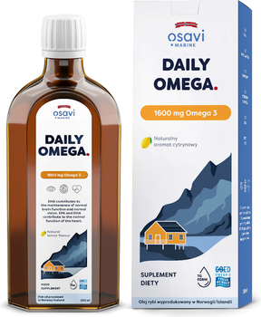 Suplement diety Osavi Daily Omega 1600 mg Omega 3 o smaku cytrynowym 250 ml (5904139922965)