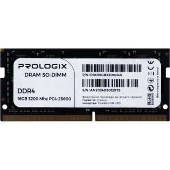 Оперативна пам'ять SO-DIMM 16GB Prologix DDR4 3200 MHz (PRO16GB3200D4S)