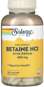 Бетаїн HCl + пепсин Solaray HCL with Pepsin 250 вег капс в упаковці (ARE-575840)