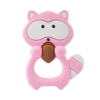 Силіконовий гризунок Mommy Bag Єнотик з горішком Рожевий