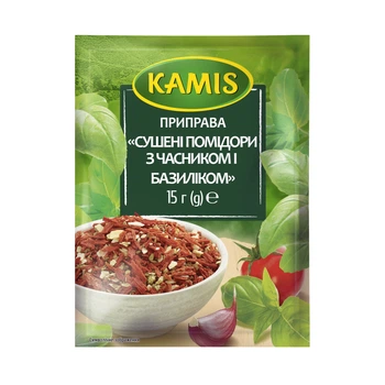 Сушені помідори з часником і базиліком 15г Kamis(5900084255134)