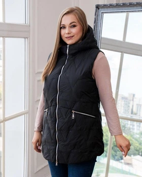 Женский теплый жилет с капюшоном удлиненный MODA 00137 64 Черный ( M - 00137/1 T )