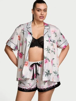 Піжама Сатинова (сорочка + шорти) Victoria's Secret Coconut White Floral Satin Short Pyjama Set S Білий (26811554D)