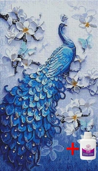 Набір алмазної мозаїки на підрамнику ColorArt 40x70 Пава у квітах SSP815 + Подарунок лак для покриття