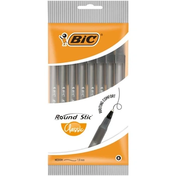 Комплект ручек BIC Round Stic черные 8 шт/уп (bc928498)