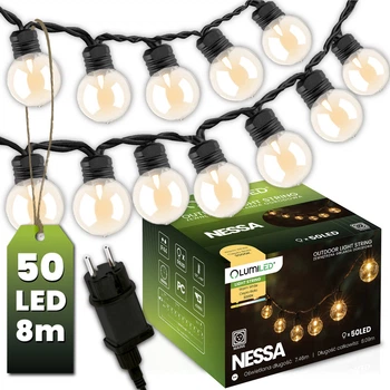 Наружная гирлянда на 50 LED-шариков, 8м, от сети 230V, теплый свет 3000 K, IP44, Lumiled Nessa