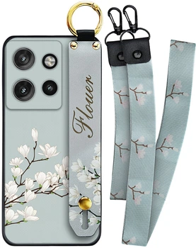Чехол SHLab Motorola Edge 50 Neo Flower White + два ремешка с карабином (41283)