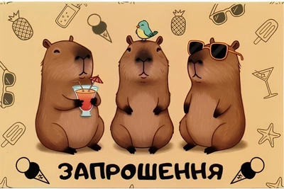 Приглашение на День Рождения Капибара 10шт (7x12см)