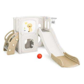 Дитячий ігровий комплекс Mealux Tower White / Brown (Гірка + баскетбольний кошик)