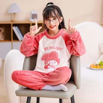 Дитяча плюшева тепла зимова піжама для дівчинки My Melody 125–135 см, 7–9 років, рожева (10700)