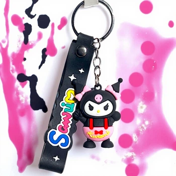 Брелок Kurоmi (Куроми) Sanrio, размер 15 см, резиновая фигурка с чёрным силиконовым ремешком для ключей, рюкзака и сумки
