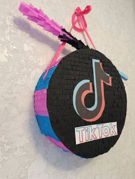 Піньята Тік Ток Чорно+Рожева+Блакитна 38х38х10 + палиця