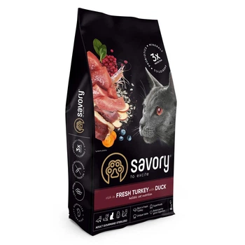 Сухой корм для стерилизованных кошек Savory Adult Cat Steril Fresh Turkey & Duck со свежей индейкой и уткой 8 кг (31607)