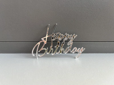 Топпер "Happy Birthday" 7х5,5 см серебристый акрил