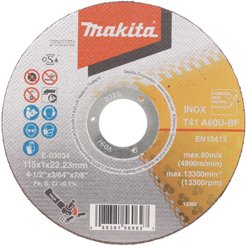 Відрізний диск Makita 115 x 1.0 x 22.23 мм E-03034 (0088381560627)