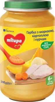 Пюре овочево-м'ясне Milupa Гарбуз з морквою-картоплею-курчам для дітей від 6 місяців 200 г (5900852044014)