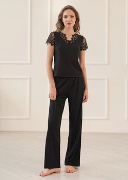 Костюм домашний женский футболка и брюки Komilfo Adeline 3200-7047/1 2XL черный
