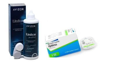 Набор по уходу за линзами Avizor Unica Sensitive 350 мл + Контактные линзы Bausch & Lomb Optima FW 4 шт