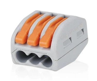 Клемма быстрого монтажа Voltronic K222-413, универсальная, 3 контакта, 32А 250V, для проводов 0.08–2.5 мм², рычажная