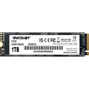 Твердотельный SSD Patriot P320 1TB, M.2 2280 NVMe PCIe Gen3 x4, черный корпус, скорость чтения до 1700 МБ/с, модель P320P1TBM28