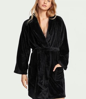 Халат Victoria's Secret флісовий чорний плюшевий Short Cozy Robe XS/S
