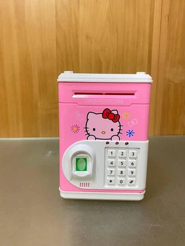 Электронная копилка сейф с отпечатком пальца и кодовым замком Carton Bank "Hello Kitty", розовая