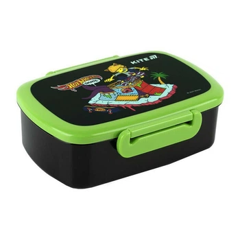 Ланчбокс Kite Hot Wheels Skate "Скейт Хотвилс" 750 мл с приборами черный с салатовым (HW25-163)