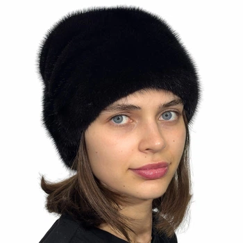 Шапка норковая Меховой Стиль Коса 54-60 Темно-коричневый (067/G)