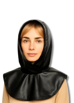 Женский капор-капюшон с манишкой - Кожзам (One-size) Черный