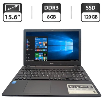 Ноутбук Acer Aspire E5-511 / 15.6" (1366x768) TN / Intel Pentium N3530 (4 ядра по 2.16 - 2.58 GHz) / 8 GB DDR3 / 120 GB SSD / Intel HD Graphics / WebCam / DVD-ROM б/у