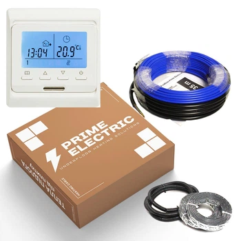 Комплект теплого пола кабель Prime Electric 15 м²-18,8 м²/3000 Вт 20 Вт/м с программируемым терморегулятором белым 150 м (PM20-K0192)