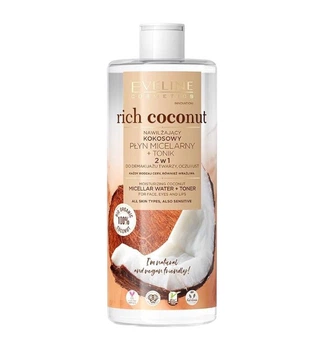 Вода міцелярна увлажняющая кокосова для демакіяжу 3 в 1 RICH COCONUT 400 мл. Евелін 6860