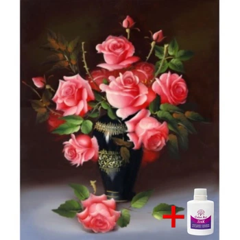 Алмазна мозаїка на підрамнику ColorArt Троянди у вазі 30x40 STP418 + Подарунок лак для покриття